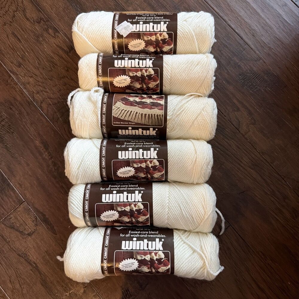 Vintage Wintuk Yarn Off White Lot 6 Skeins Worsted 4-Ply 4oz Orlon Acrylic USA